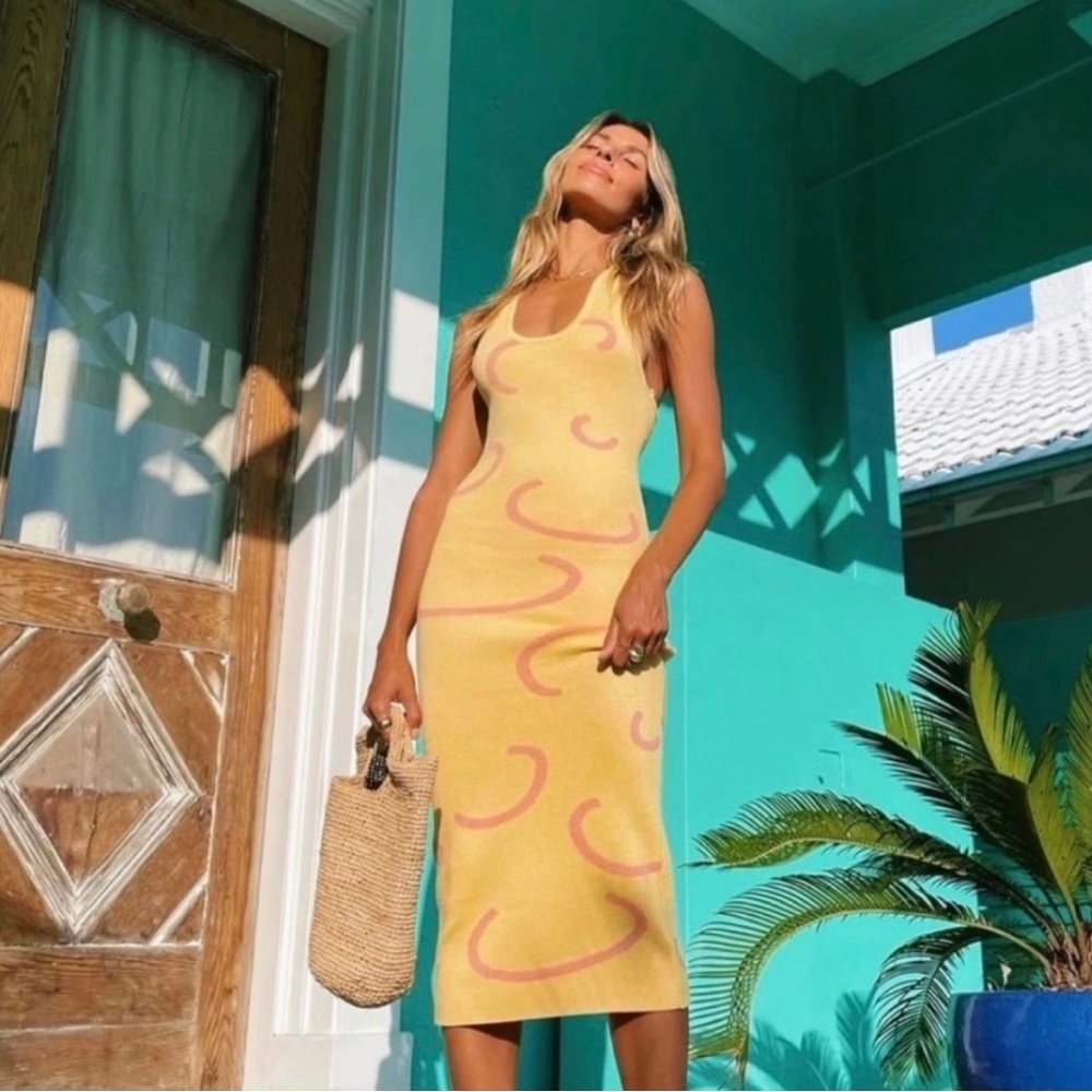 Yellow and Pink Knit Halter Midi Dress Vrg Grl